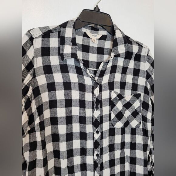 Black White Plaid Flannel Shirt Women's Button Front Terra & Sky Cabin Size 14W - Picture 7 of 10